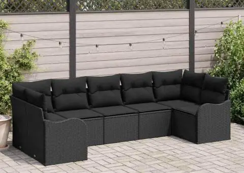 Set canapea grădină cu perne negre din ratan poli - 3/5