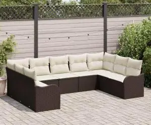 Set de Canapea de Grădină vidaXL cu 9 Piese cu Perne Maro din Ratan Poli