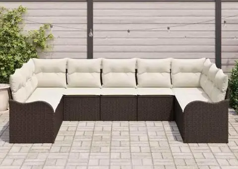 Set de Canapea de Grădină cu 9 Piese cu Perne Maro din Ratan Poli - 3/5