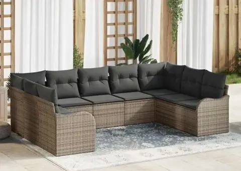 Set de canapea de grădină modulară de 9 piese cu perne Gri, Ratan Poli - 1/5