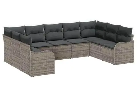 Set de canapea de grădină modulară de 9 piese cu perne Gri, Ratan Poli - 2/5