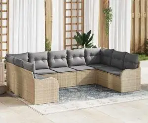Set de canapea vidaXL 9 Piese cu perne Bej Ratan Poli
