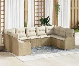 vidaXL Set de canapea de grădină 9 piese cu perne bej din ratan poli