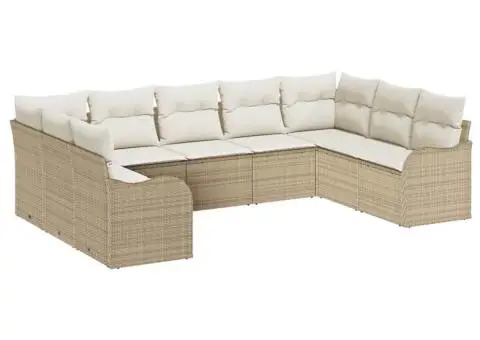 Set de canapea de grădină 9 piese cu perne bej din ratan poli - 2/5