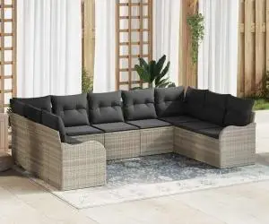 vidaXL Set de Canapea de Grădină cu 9 Piese cu Pernuțe Gri Deschis din Ratan Poli
