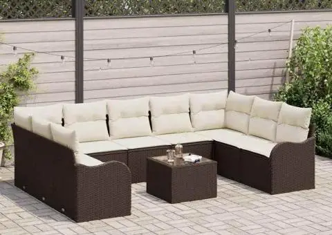 Set de canapea de grădină cu perne gri din poli ratan - 3/5