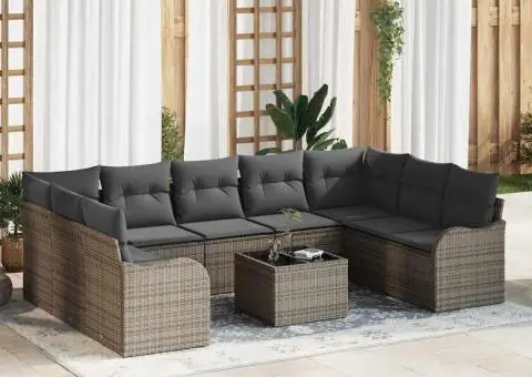 Set de canapea de grădină 9 piese cu perne negre din rattan poli - 1/5