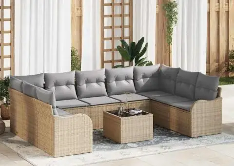 Set canapea de grădină de 10 piese cu perne Ratan polimeric negru - 1/5