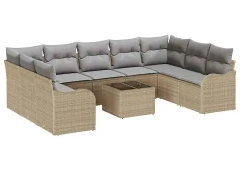 Set canapea de grădină de 10 piese cu perne Ratan polimeric negru - 2/5