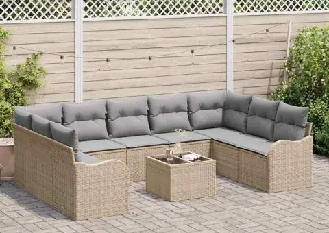 Set canapea de grădină de 10 piese cu perne Ratan polimeric negru - 3/5