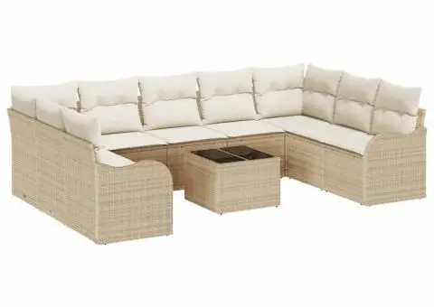 Set de canape de grădină cu 10 piese și perne din poliratan maro - 2/5