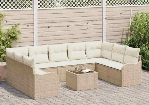 Set de canape de grădină cu 10 piese și perne din poliratan maro - 3/5