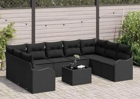 Set de Canapea Grădină 10 Piese cu Perne Bej din Ratan PVC - 3/5