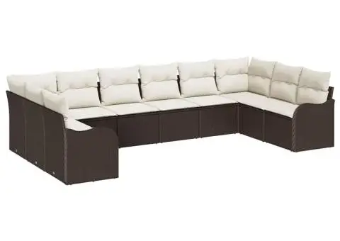 Set de canapele de grădină cu 10 piese și perne maro din ratan poli - 2/5