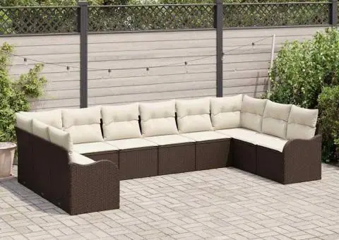 Set de canapele de grădină cu 10 piese și perne maro din ratan poli - 3/5