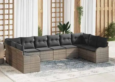 Set de canapea de grădină cu 10 piese și perne gri Poli ratan - 1/5