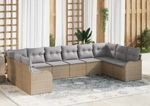 Set de 10 piese de canapea de grădină cu perne Bej din Ratan Polimeric - 1/5