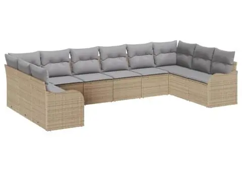 Set de 10 piese de canapea de grădină cu perne Bej din Ratan Polimeric - 2/5