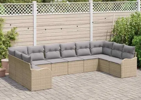 Set de 10 piese de canapea de grădină cu perne Bej din Ratan Polimeric - 3/5