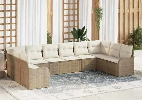 Set de Canapea de Grădină 10 Piese cu Perne Rattan Polimeric Bej - 1/5