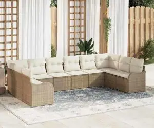 Set de Canapea de Grădină vidaXL 10 Piese cu Perne Rattan Polimeric Bej