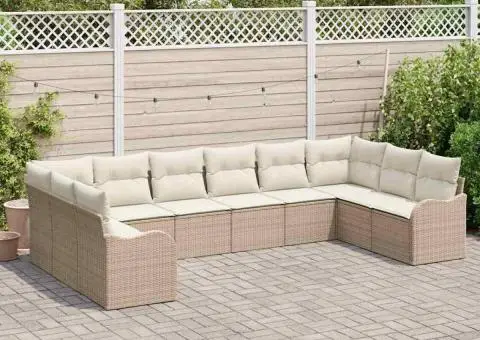 Set de Canapea de Grădină 10 Piese cu Perne Rattan Polimeric Bej - 3/5