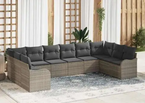 Set canapea de grădină 10 piese cu perne Gri deschis Ratan policlorat - 1/5