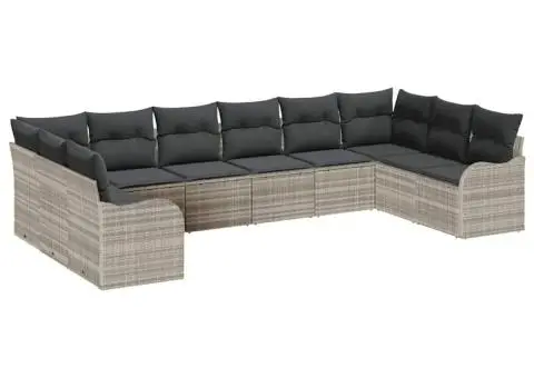 Set canapea de grădină 10 piese cu perne Gri deschis Ratan policlorat - 2/5