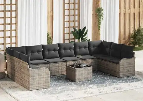 Set de canapea de grădină cu 10 piese cu perne Ratan poli negru - 1/5