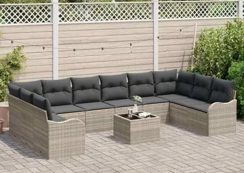 Set de canapea de grădină cu 11 piese și perne gri poli ratan - 3/5