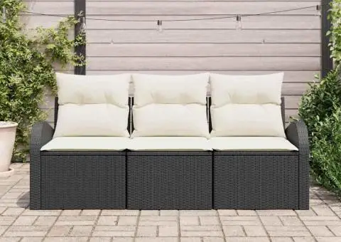 Set canapea grădină 3 piese cu perne Ratan negru - 3/5