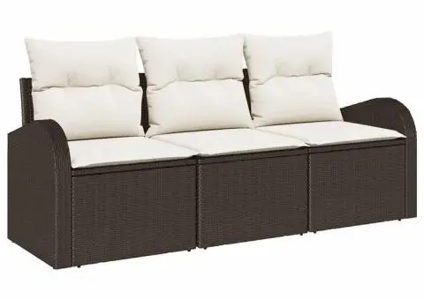 Set de canapele de grădină 3 piese cu perne maro din poliratan - 2/5