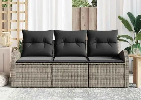 Set de Canapea pentru Grădină cu Perne Gri Poliratan - 3/5
