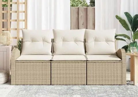 Set de canapea de 3 piese pentru grădină cu perne bej din poliratan - 3/5