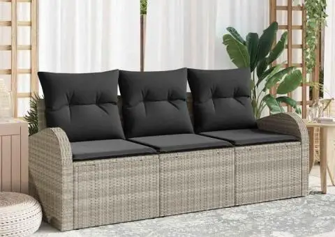 Set de canapea de grădină 3 piese cu perne gri deschis din ratan - 1/5