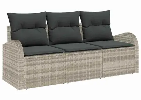 Set de canapea de grădină 3 piese cu perne gri deschis din ratan - 2/5