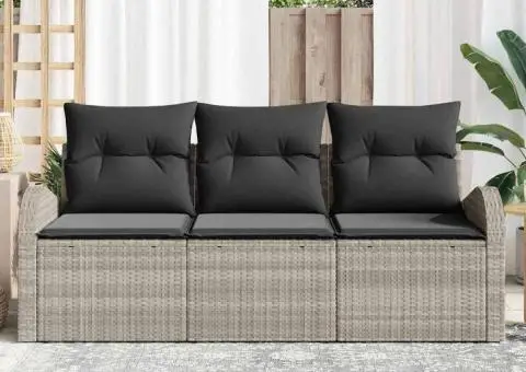 Set de canapea de grădină 3 piese cu perne gri deschis din ratan - 3/5