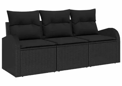 Set de canapea grădină 3 piese cu perne Negru Ratan Poli - 2/5
