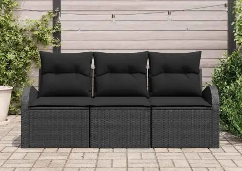 Set de canapea grădină 3 piese cu perne Negru Ratan Poli - 3/5