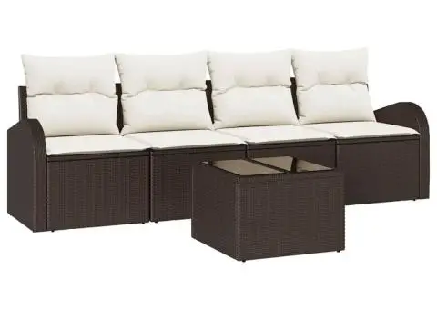 Set canapele grădină 5 piese cu perne maro din poliratan - 2/5