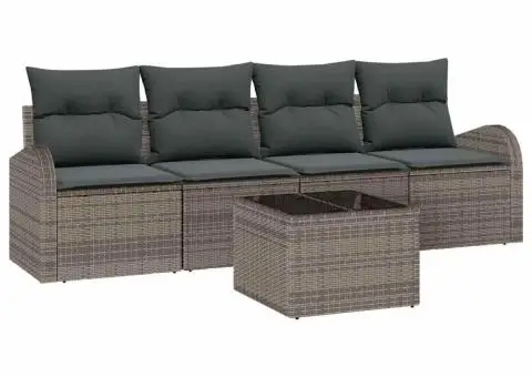 Set de Canapea pentru Grădină 5 Piese cu Perne Gri din Ratan Poly - 2/5