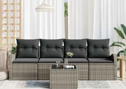 Set de Canapea pentru Grădină 5 Piese cu Perne Gri din Ratan Poly - 3/5