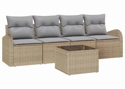 Set canapele grădină de 5 piese cu perne bej din ratan poli - 2/5