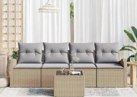 Set canapele grădină de 5 piese cu perne bej din ratan poli - 3/5