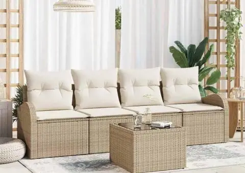 Set Canapea Grădină 5 Piese cu Perne Bej Ratan Poli - 1/5