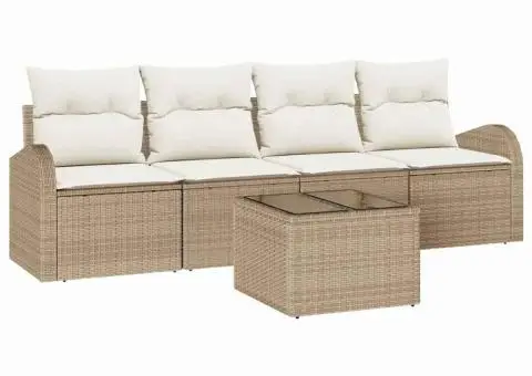 Set Canapea Grădină 5 Piese cu Perne Bej Ratan Poli - 2/5