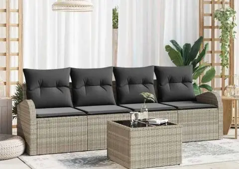 Set de canapea de grădină cu perne, gri deschis, ratan poliester - 1/5