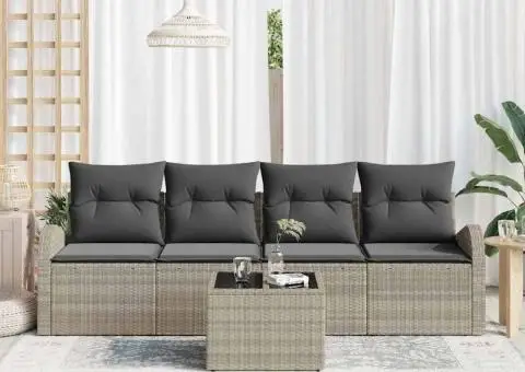 Set de canapea de grădină cu perne, gri deschis, ratan poliester - 3/5