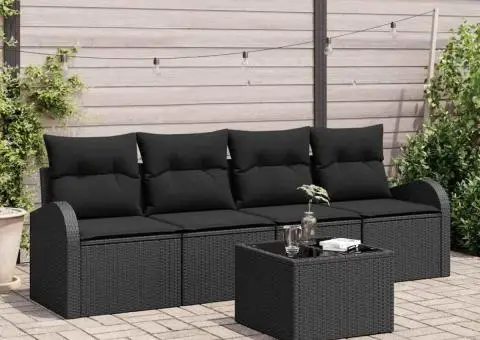Set canapea de grădină 5 piese cu perne Negru Ratan poli - 1/5