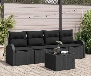 Set canapea de grădină 5 piese cu perne Negru Ratan poli